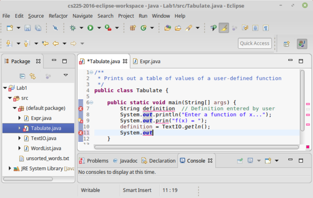 Eclipse Window showing Java Perspective