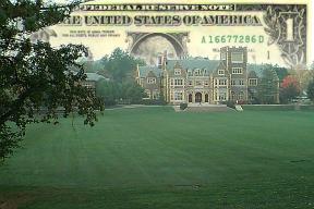 Coxe hall with dollar bill in background