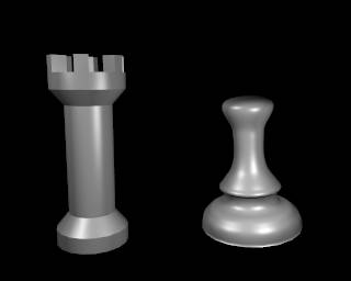 Rook and pawn made with lathing and extrusion